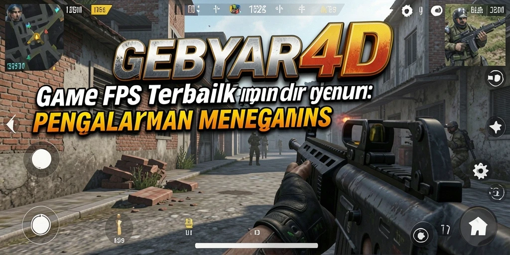 Screenshot utama GEBYAR4D menampilkan aksi pertempuran FPS yang mendebarkan.